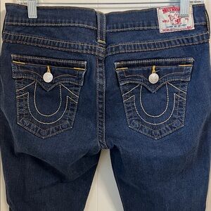 True Religion Misty Dark Blue Wash Skinny Stretch Jeans Vintage Low Rise Size 31